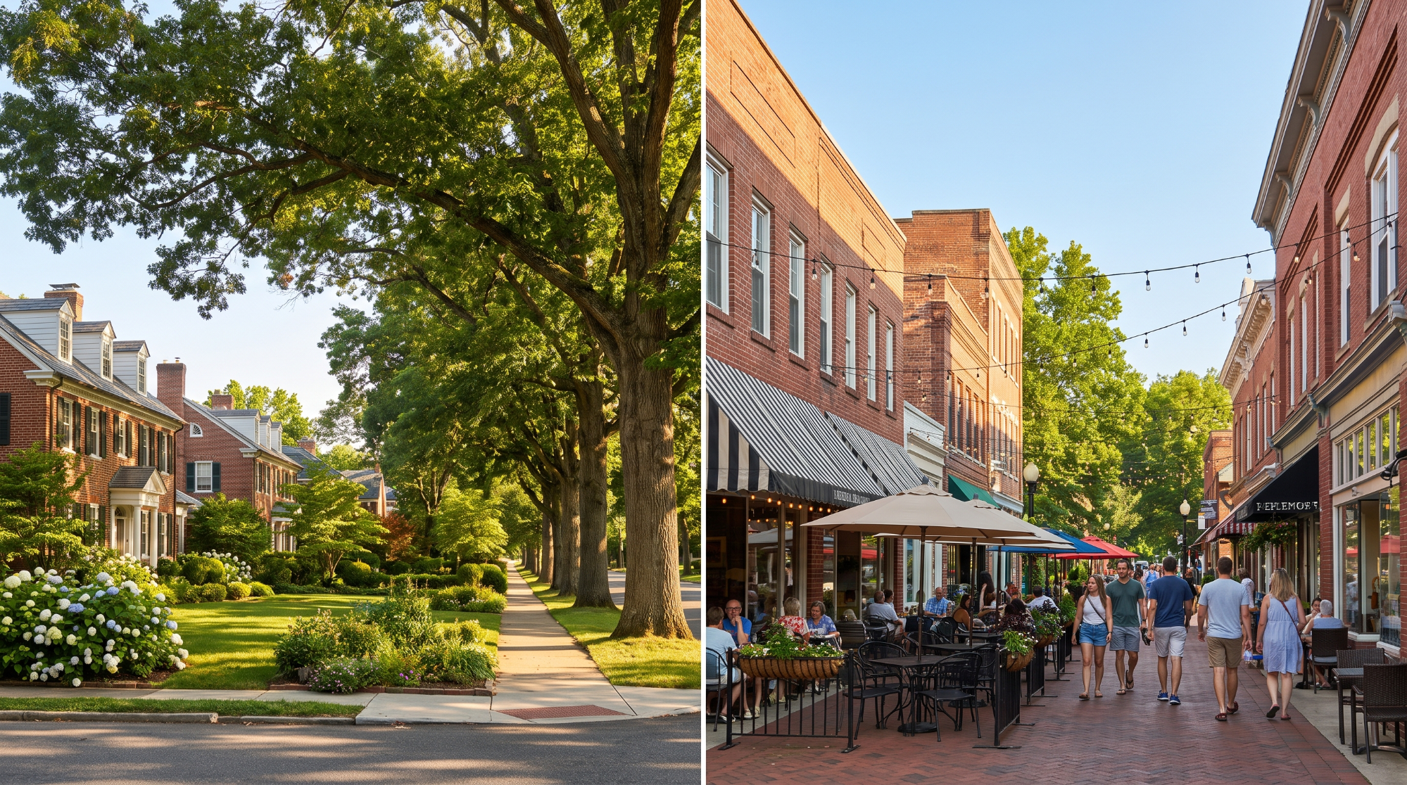 Downtown street in a Metro Detroit neighborhood comparing Grosse Pointe and Royal Oak