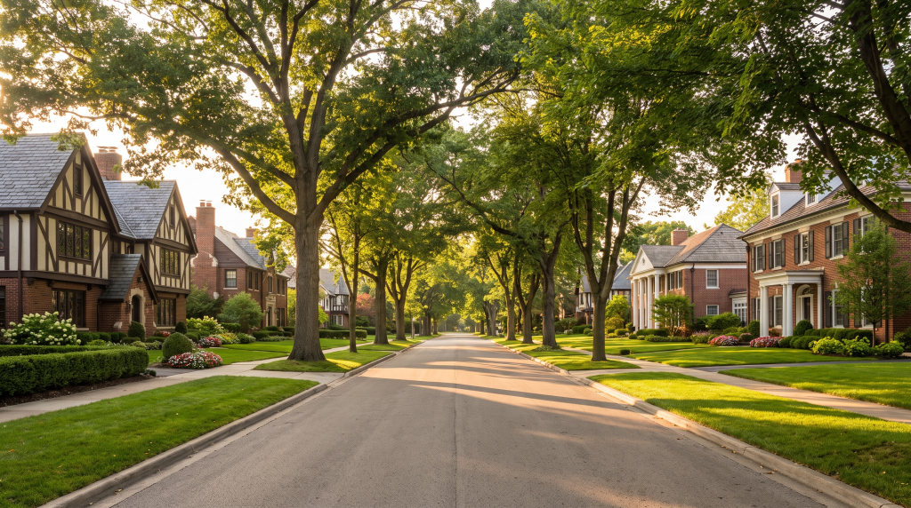 Treelined street in Grosse Pointe, MI